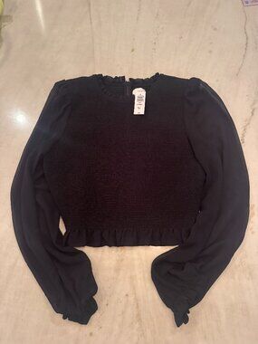 NWT Aritzia Wilfred Long Sleeve Smocked Sheer Blouse Size M